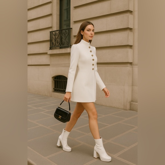 Guess BYRA Women’s Platform Block Heel Ankle Boots Ivory Patent, Size 9M NIB - Picture 1 of 11